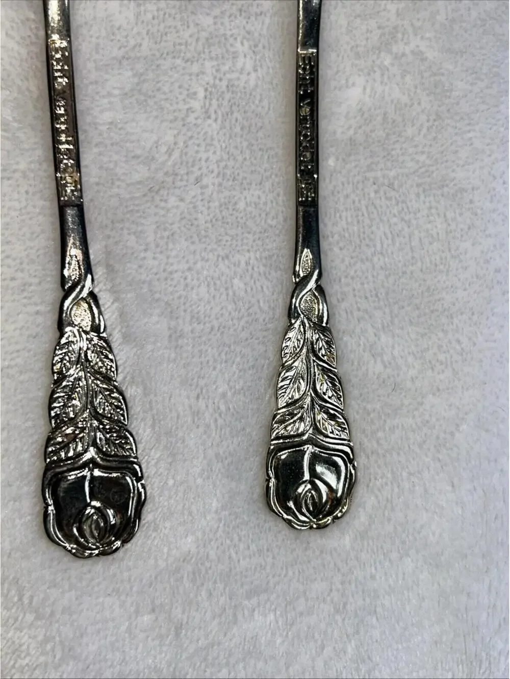 Pair Of 2 Midcentury Gold Tone Dessert Spoons Flatware ECHT vergoldet Utc Stamp